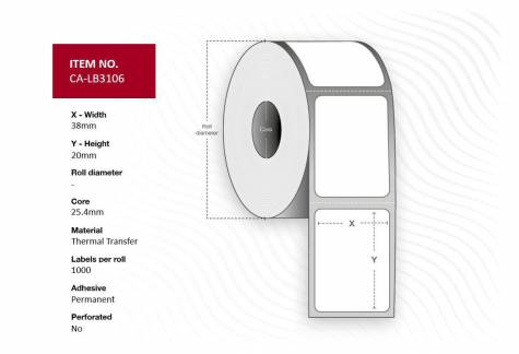  Label 38 x 20 mm, Core 25,4 