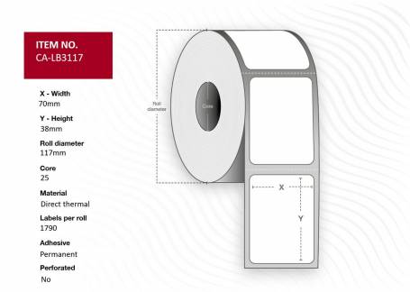  Label 70 x 38 mm Core 25 mm 