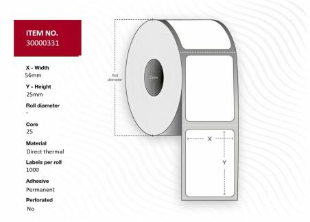  Label 56x25 - Core 25. White. 