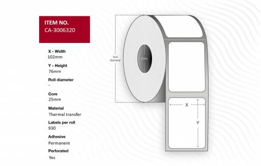  Label 102 x 76mm, Core 25mm, 