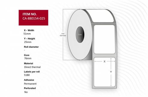  Label 51 x 25mm, Core 76mm, 