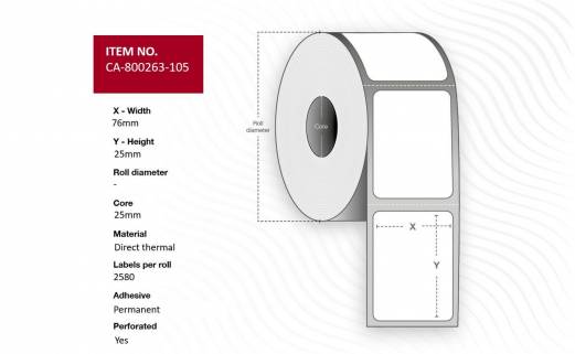  Label 76 x 25mm, Core 25mm, 