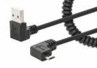 Manhattan USB-A to Micro-USB Cable, 1m, Male to Male, Black, 480 Mbps (USB 2.0), Tangle Resistant Curly Design, Angled Connectors, Ideal for Charging Cabinets/Carts, Hi-Speed USB, Lifetime Warranty, Polybag USB-kabel 1m Sort