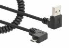 Manhattan USB-A to Micro-USB Cable, 1m, Male to Male, Black, 480 Mbps (USB 2.0), Tangle Resistant Curly Design, Angled Connectors, Ideal for Charging Cabinets/Carts, Hi-Speed USB, Lifetime Warranty, Polybag USB-kabel 1m Sort