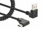 Manhattan USB-C to USB-A Cable, 1m, Male to Male, Black, 480 Mbps (USB 2.0), Tangle Resistant Curly Design, Angled Connectors, Ideal for Charging Cabinets/Carts, Hi-Speed USB, Lifetime Warranty, Polybag USB Type-C kabel 1m Sort