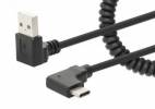 Manhattan USB-C to USB-A Cable, 1m, Male to Male, Black, 480 Mbps (USB 2.0), Tangle Resistant Curly Design, Angled Connectors, Ideal for Charging Cabinets/Carts, Hi-Speed USB, Lifetime Warranty, Polybag USB Type-C kabel 1m Sort