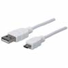 Manhattan USB-A to Micro-USB Cable, 1m, Male to Male, White, 480 Mbps (USB 2.0), Hi-Speed USB, Lifetime Warranty, Polybag USB-kabel 1m Hvid
