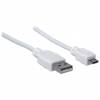 Manhattan USB-A to Micro-USB Cable, 1m, Male to Male, White, 480 Mbps (USB 2.0), Hi-Speed USB, Lifetime Warranty, Polybag USB-kabel 1m Hvid