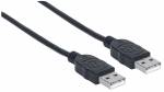Manhattan USB-A to USB-A Cable, 1m, Male to Male, 480 Mbps (USB 2.0), Hi-Speed USB, Black, Lifetime Warranty, Polybag USB-kabel 1m Sort