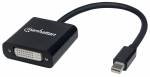 Manhattan Mini DisplayPort 1.2a to DVI-I Dual-Link Adapter Cable (Clearance Pricing), 4K@30Hz, Active, 19.5cm, Male to Female, Compatible with DVD-D, Black, Three Year Warranty, Polybag Videoadapter Sort