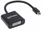 Manhattan Mini DisplayPort 1.2a to DVI-I Dual-Link Adapter Cable (Clearance Pricing), 4K@30Hz, Active, 19.5cm, Male to Female, Compatible with DVD-D, Black, Three Year Warranty, Polybag Videoadapter Sort
