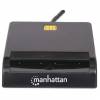 Manhattan USB-A Contact  Card Reader, 12 Mbps, Friction type compatible, External, Windows or Mac, Cable 105cm, Black, Blister SMART-kortlæser