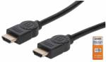 Manhattan HDMI Cable with Ethernet, 4K@60Hz (Premium High Speed), 3m, Male to Male, Black, Ultra HD 4k x 2k, Fully Shielded, Gold Plated Contacts, Lifetime Warranty, Polybag HDMI-kabel med Ethernet 3m Sort