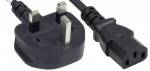 Manhattan Power Cord/Cable, UK 3-pin plug to C13 Female (kettle lead), 1.8m, 10A, Black, Lifetime Warranty, Polybag Str&oslash;mkabel 1.8m Sort