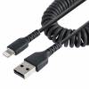 StarTech.com 1m (3ft) USB to Lightning Cable, MFi Certified, Coiled iPhone Charger Cable, Black, Durable and Flexible TPE Jacket Aramid Fiber, Heavy Duty Coil Charging Cable - Rugged USB Lightning Cable (RUSB2ALT1MBC) Lightning-kabel 1m