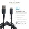 StarTech.com 1m (3ft) USB to Lightning Cable, MFi Certified, Coiled iPhone Charger Cable, Black, Durable and Flexible TPE Jacket Aramid Fiber, Heavy Duty Coil Charging Cable - Rugged USB Lightning Cable (RUSB2ALT1MBC) Lightning-kabel 1m