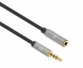 Manhattan Stereo Audio 3.5mm Extension Cable, 1m, Male/Female, Slim Design, Black/Silver, Premium with 24 karat gold plated contacts and pure oxygen-free copper (OFC) wire, Lifetime Warranty, Polybag Forl&aelig;ngerkabel til audio 1m Sort S&oslash;lv