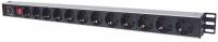 Intellinet Vertical Rackmount 12-Way Power Strip - German Type, With On/Off and Overload Protection, 1.6m Power Cord (Euro 2-pin plug) Stikd&aring;se 12-stik 16A Sort 1.6m