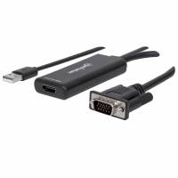 Manhattan VGA and USB-A to HDMI Converter, Analog VGA Video and USB Audio to Digital HDMI Signal, 1920x1080, 1080p@60Hz, 24-bit colour, 1.65 Gbps / 165 MHz, Three Year Warranty, Blister Videoadapterkabel 1m Sort