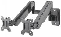 Manhattan TV & Monitor Mount, Wall, Full Motion (Gas Spring), 2 screens, Screen Sizes 17-32, Black, Dual Screen, VESA 75x75 to 100x100mm, Max 8kg (each), Tilt & Swivel with 3 Pivots, Lifetime Warranty