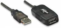 Manhattan USB-A to USB-A Extension Cable, 10m, Male to Female, Active, 480 Mbps (USB 2.0), Daisy-Chainable, Built In Repeater, Hi-Speed USB, Black, Three Year Warranty, Blister USB forl&aelig;ngerkabel 10m Sort