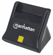 Manhattan USB-A Smart/SIM Card Reader, 480 Mbps (USB 2.0), Desktop Standing, Friction Type compatible, Hi-Speed USB, Cable 86cm, Black, Three Year Warranty, Blister SMART-kortlæser
