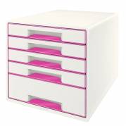 Desk cube WOW m/5-skuffer hvid/pink