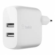 Dual USB-A Wall Charger, 12W X2, WHT