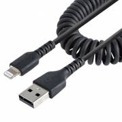 StarTech.com 50cm (20in) USB to Lightning Cable, MFi Certified, Coiled iPhone Charger Cable, Black, Durable and Flexible TPE Jacket Aramid Fiber, Heavy Duty Coil Charging Cable - Rugged USB Lightning Cable (RUSB2ALT50CMBC) Lightning-kabel 50cm