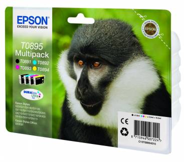 Epson T0895 Multipack Sort Gul Cyan Magenta Bl&aelig;k C13T08954020