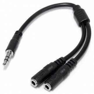 StarTech.com 3.5mm Audio Extension Cable - Slim Audio Splitter Y Cable and Headphone Extender - Male to 2x Female AUX Cable (MUY1MFFS) Lydsplitter Sort 20cm