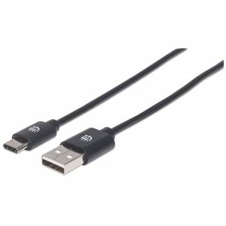 Manhattan USB-C to USB-A Cable, 1m, Male to Male, Black, 480 Mbps (USB 2.0), Hi-Speed USB, Lifetime Warranty, Polybag USB Type-C kabel 1m Sort