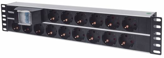 Intellinet 19 2U Rackmount 15-Way Power Strip - German Type, With Double Air , 3m Power Cord (Euro 2-pin plug) Stikd&aring;se 15-stik 16A Sort 3m