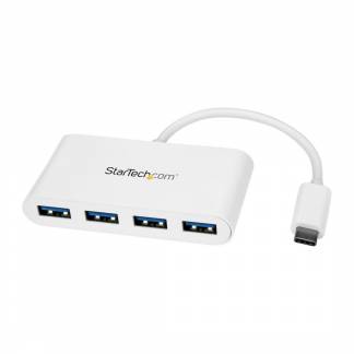 StarTech.com 4 Port USB C Hub 4x USB-A (USB 3.0 SuperSpeed 5Gbps) - USB Bus Powered - Portable/Laptop USB Type-C Adapter Hub - White (HB30C4ABW) Hub 4 porte USB