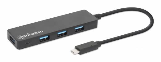 Manhattan USB-C Dock/Hub, Ports (4) USB-A (x4), 5 Gbps (USB 3.2 Gen1 aka USB 3.0), External Power Supply Not Needed, SuperSpeed USB, Black, Three Year Warranty, Retail Box Sort