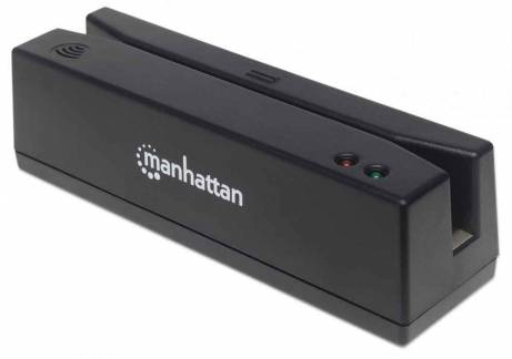Manhattan USB-A Magnetic Strip Card Reader, Triple Track Reader, Wedge Decoder, Cable 1.5m, Black, Box Magnetisk kortl&aelig;ser