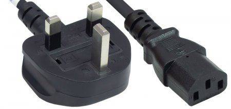 Manhattan Power Cord/Cable, UK 3-pin plug to C13 Female (kettle lead), 1.8m, 10A, Black, Lifetime Warranty, Polybag Str&oslash;mkabel 1.8m Sort