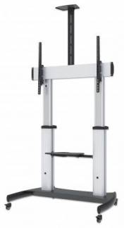 Manhattan TV & Monitor Mount, Trolley Stand, 1 screen, Screen Sizes 60-100, Silver/Black, VESA 200x200 to 800x600mm, Max 100kg, Height adjustable 1200 to 1685mm, Camera and AV shelves, Aluminium, LFD, Lifetime Warranty Vogn med hjul Flat panel / AV Syst