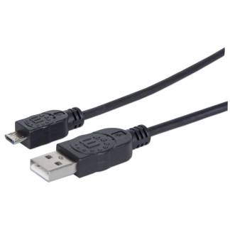 Manhattan USB-A to Micro-USB Cable, 1.8m, Male to Male, Black, 480 Mbps (USB 2.0), Hi-Speed USB, Lifetime Warranty, Polybag USB-kabel Sort