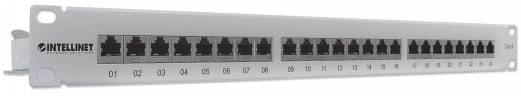 Intellinet Patch Panel, Cat6, FTP, 24-Port, 1U, Shielded, 90&deg; Top-Entry Punch-Down Blocks, Grey Gr&aring;