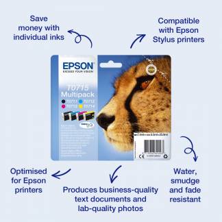 Epson T0715 Multipack Sort Gul Cyan Magenta Bl&aelig;k C13T07154022