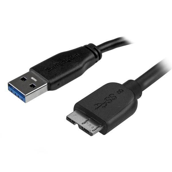 StarTech.com 2m 6ft Slim USB 3.0 A to Micro B Cable M/M - Mobile Charge Sync USB 3.0 Micro B Cable for Smartphones and Tablets (USB3AUB2MS) USB-kabel 2m Sort