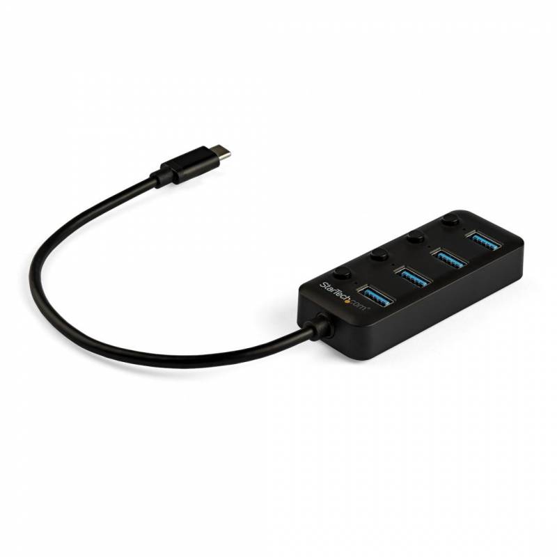StarTech.com 4 Port USB C Hub, USB-C to 4x USB 3.0 Type-A Ports with Individual On/Off Port Switches, SuperSpeed 5Gbps USB 3.1/3.2 Gen 1, USB Bus Powered, Portable, 10 Attached Cable - Windows/macOS/Linux (HB30C4AIB) Sort