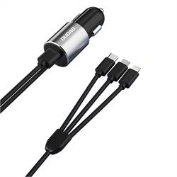  Car Charger 17W 1xlightning+USB-C+USB 1M