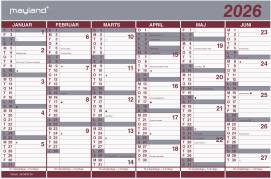 Kontorkalender Dobbelt halv&aring;rs kalender 2026 