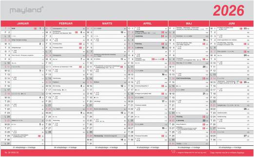 Kontorkalender Stor m/flagdage 2026