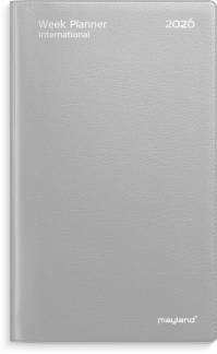 Week Planner International tværformat sølv vinyl 2026