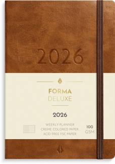 A6 Forma Deluxe ugekalender tværf. brun kunstskind 2026