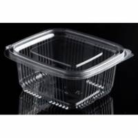 Plastb&aelig;ger Catersource 375 ml 85x97x53 mm firkantet h&aelig;ngslet l&aring;g RPET Klar