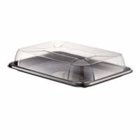 Plastbakke 1-rum 350x240 mm sort fad med l&oslash;st klart l&aring;g RPET